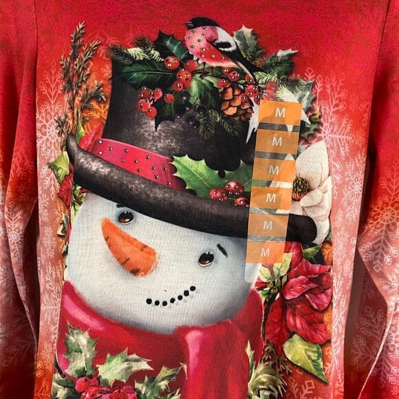 One World Top Medium Cozy Snowman Long Sleeve Embellished Snowflakes NWT TP-1956 - Picture 5 of 10